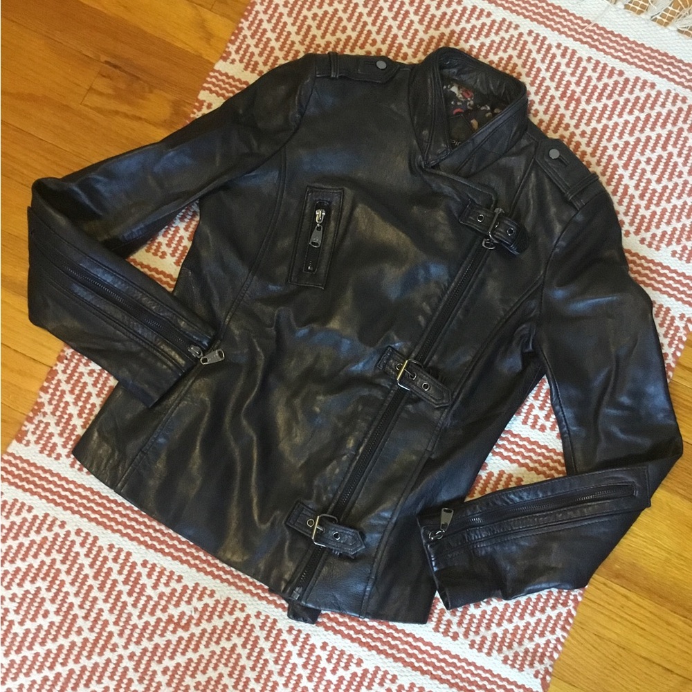 Via Spiga Black Leather Moto jacket
